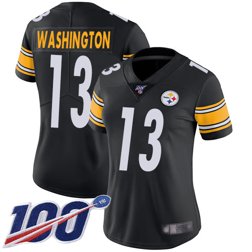 Women Pittsburgh Steelers Football #13 Limited Black James Washington Home 100th Season Vapor Untouchable Nike NFL Jersey->youth nfl jersey->Youth Jersey